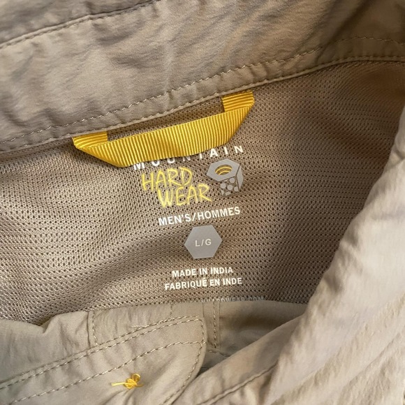 Mountain Hardwear Shirt Mens Large Beige Short Sleeve Button Up Hiking Outdoor - Picture 2 of 8